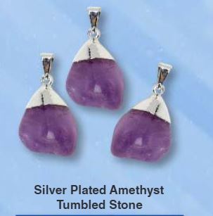 Amethyst Tumbled Stone Pendant Silver Plated