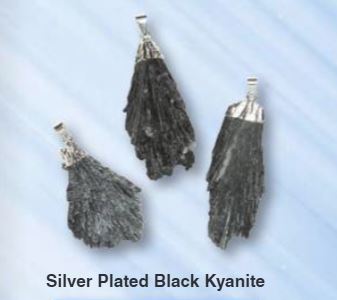 Black Kyanite Rough Silver Plated Pendants