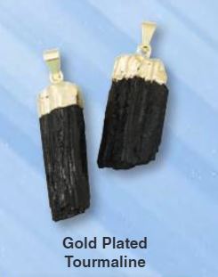 Black Tourmaline Natural Rough Gold Plated Pendant