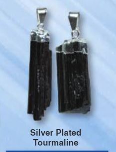 Black Tourmaline Natural Rough Silver Plated Pendant