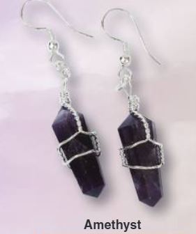 Amethyst Wire Wrapped Gemstone D/T Point Silver Plated Earrings