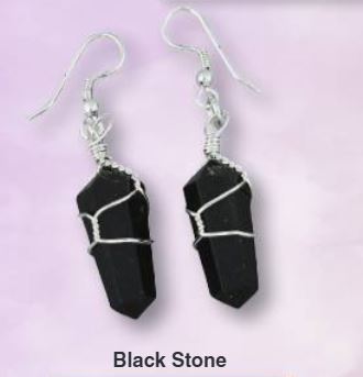 Black Obsidian Wire Wrapped Gemstone D/T Point Silver Plated Earrings