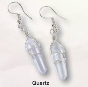 Clear Quartz Wire Wrapped Gemstone D/T Point Silver Plated Earrings