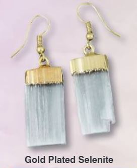 Selenite Blade Natural Gold Plated Earrings - Brazil