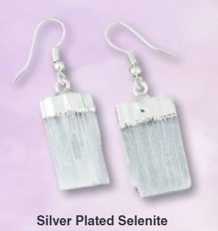 Selenite Blade Natural Silver Plated Earrings - Brazil