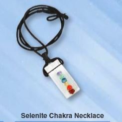 Selenite with Chakra Stones On Black Waxed Cord Mineral Necklace