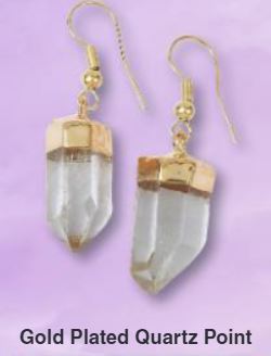 Clear Quartz Point Gold Plated Earrings Brazil