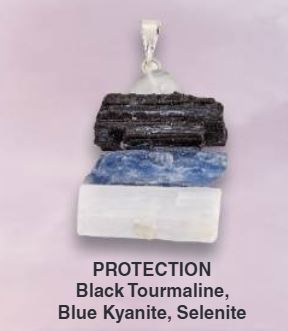 Protection: Black Tourmaline, Blue Kyanite, Selenite Stacked Natural Stone Positive Vibe Pendant