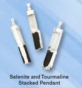 Selenite With Black Tourmaline Stacked Silver Plated Pendant