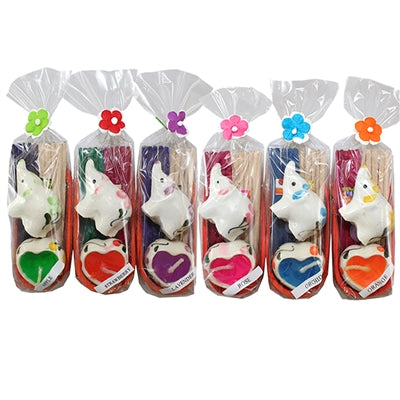 Elephant Incense Holder with Incense & Heart Candle On Wooden Boat Gift Set