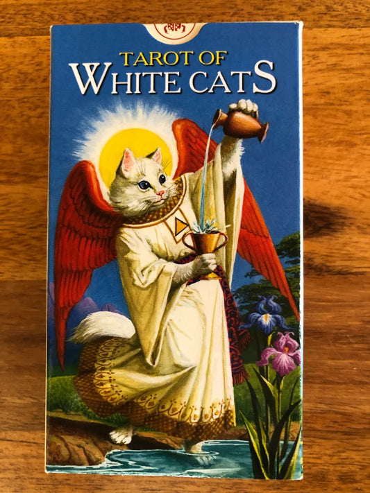 White Cats Tarot Cards by Lo Scarabeo – a whimsical tarot deck featuring playful feline imagery and classic symbolism.

