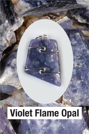 Violet Flame Opal Polished Tumbled SS Wire Wrap Pendant