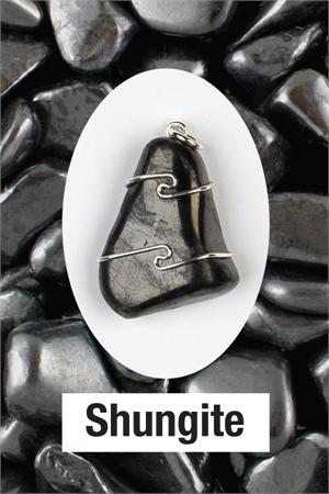Shungite Polished Tumbled SS Wire Wrap Pendant