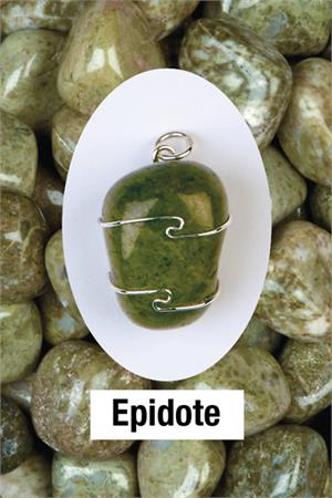 Epidote Tumbled Sterling Silver Wire Wrap Pendant