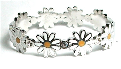 Flower White Color STAINLESS STEEL CUFF BRACELET