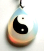 Opalite Drop Yin Yang Engraved Drilled Swivel Pendant
