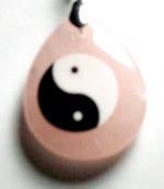 Rose Quartz Drop Yin Yang Engraved Drilled Swivel Pendant