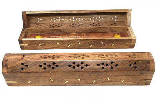 Vine Inlaid Wood Incense Box Burner 12"L