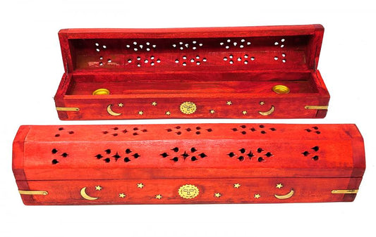 Celestial Wood Incense Box Burner Red 12"L