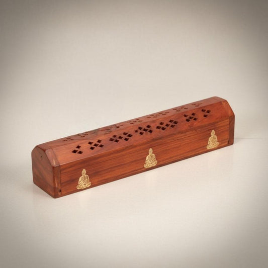 Buddha Wood Incense Box Burner 12"L