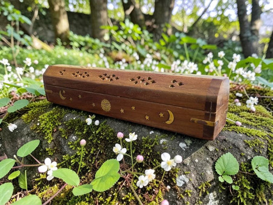 Celestial Wood Incense Box Burner 12"L