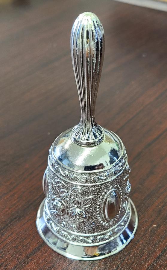 Silver Finish- Floral Design Altar Bell Alloy 4.5"H x 2"W
