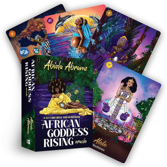 African Goddess Rising Oracle by Abiola Abrams – an empowering Afrocentric deck celebrating goddess archetypes and feminine wisdom.
