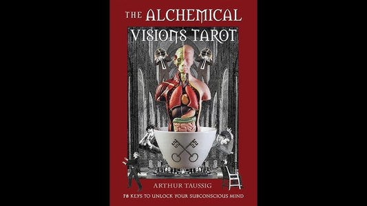The Alchemical Visions Tarot by Arthur Taussig – 78 oversized cards featuring surreal collage artwork blending Jungian psychology, alchemy, and mysticism, accompanied by a 192-page guidebook for deep introspection and personal transformation.
