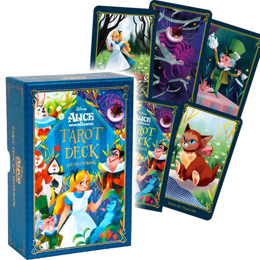 Alice in Wonderland Tiny Tarot Deck and Guidebook – 78-card deck featuring Disney's Alice, Mad Hatter, and Queen of Hearts, housed in a compact tin box with a 128-page guidebook.
