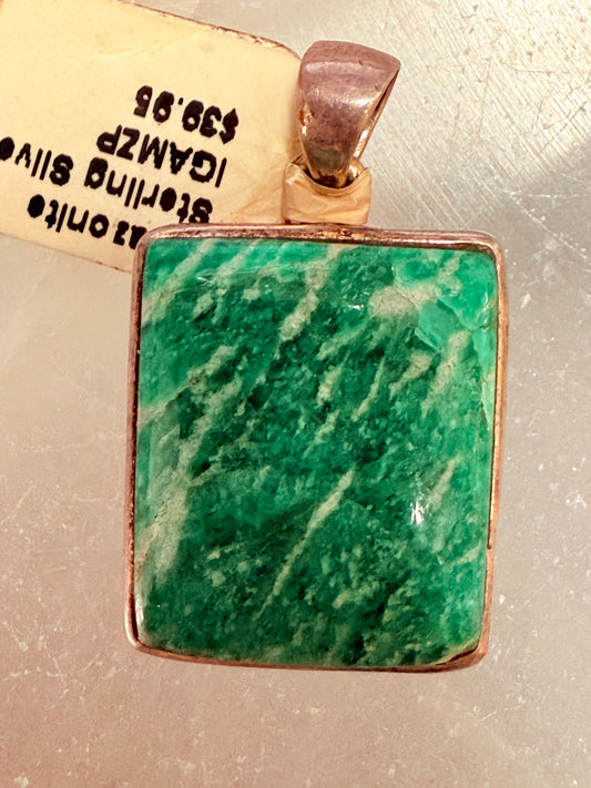 Amazonite Cabochon Sterling Silver Pendant – soothing blue-green crystal jewelry with smooth cabochon cut, promoting calm and communication.
