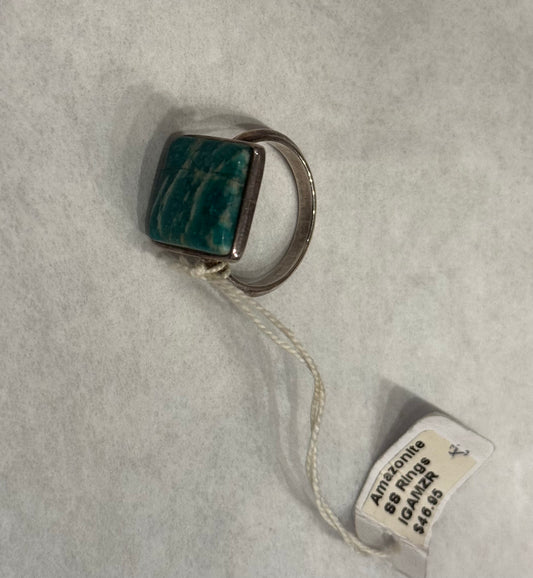 Amazonite Sterling Silver Ring size 8 – calming blue-green crystal jewelry known for soothing energy and communication.
