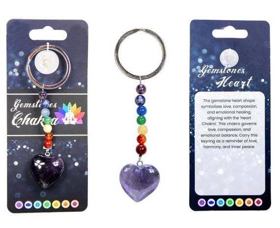 Heart Gemstones With Chakra Beads Keychains - Choose