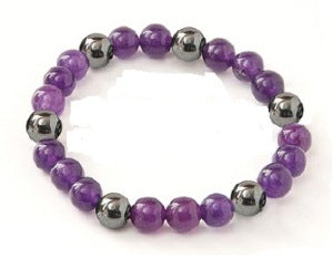 Amethyst With Magnetic Hematite 8MM Beaded Bracelets - Lucky Magnetic Hematite