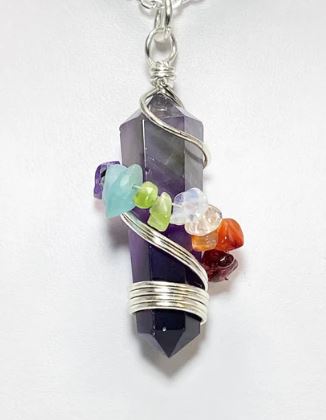 Gemstone D/T Point Chakra Chips Stones Wire Wrapped Pendant