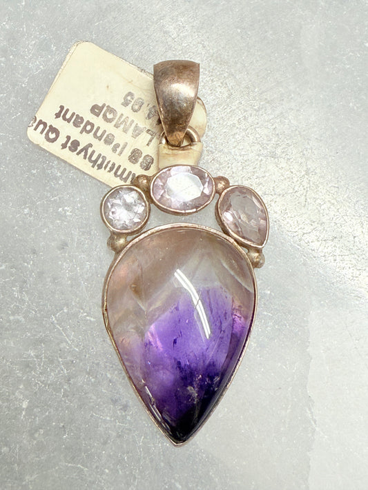 Amethyst with 3 Quartz Sterling Silver Pendant – crystal trio for protection, clarity, and spiritual energy alignment.