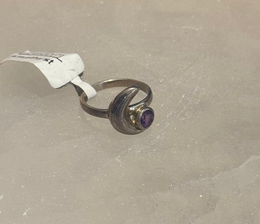 Amethyst Crescent Moon Sterling Silver Ring size 7 – elegant purple crystal jewelry featuring crescent moon design symbolizing intuition and spiritual growth.
