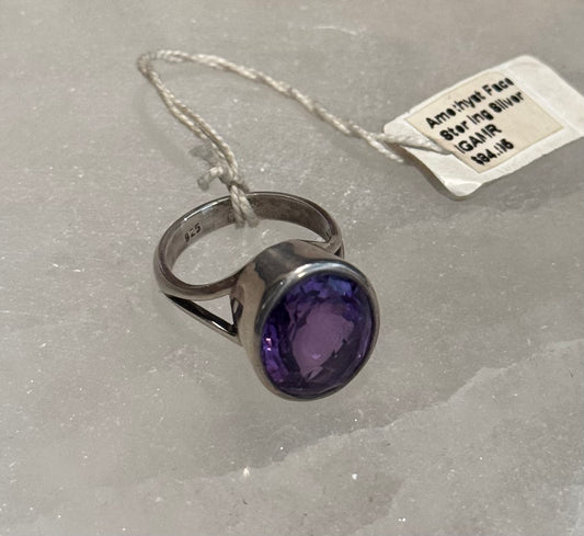 Amethyst Faceted Sterling Silver Ring size 7 – sparkling purple faceted crystal jewelry symbolizing spiritual insight and calming energy.
