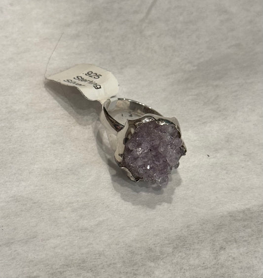 Amethyst Flower Sterling Silver Ring size 7 – delicate purple crystal jewelry with floral design symbolizing peace and spiritual growth.
