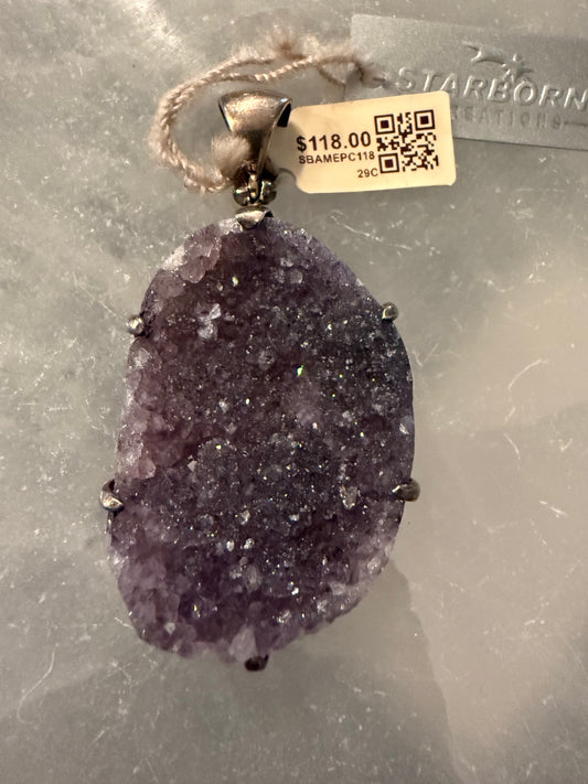 Amethyst Natural Sterling Silver Pendant – genuine purple crystal jewelry enhancing calmness and spiritual clarity.
