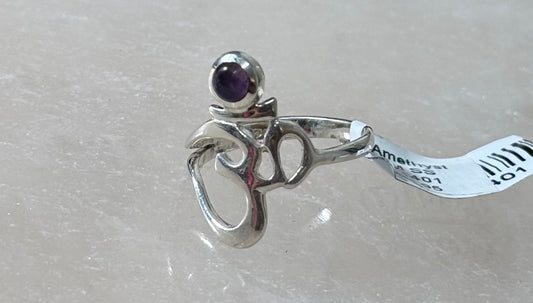 Amethyst Om Sterling Silver Ring Size 7 – spiritual amethyst stone with Om symbol set in sterling silver, perfect for mindful elegance.
