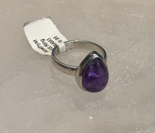 Amethyst Sterling Silver Ring size 8 – vibrant purple crystal jewelry known for spiritual insight, healing, and calming energy.
