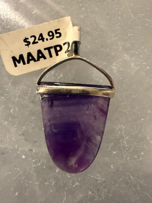 Amethyst Violet Gem Sterling Silver Pendant – vibrant purple crystal jewelry known for calming and spiritual protection.