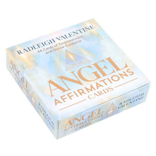 Angel Affirmations Cards by Radleigh Valentine – uplifting card deck with positive affirmations and angelic guidance for daily inspiration.
