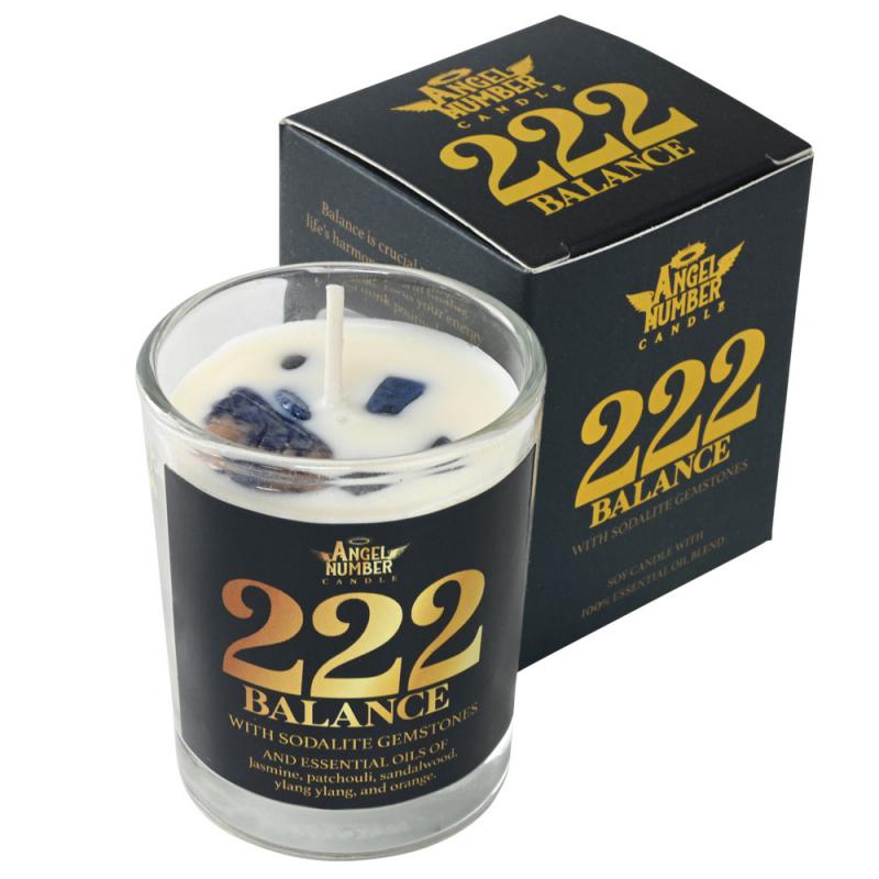 Angel Number 222 Balance Candle with Sodalite Gemstones