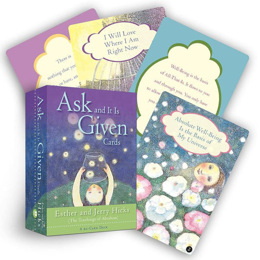 Ask and It Is Given Cards by Esther and Jerry Hicks – a 64-card deck delivering Abraham-Hicks inspired guidance for manifesting desires.
