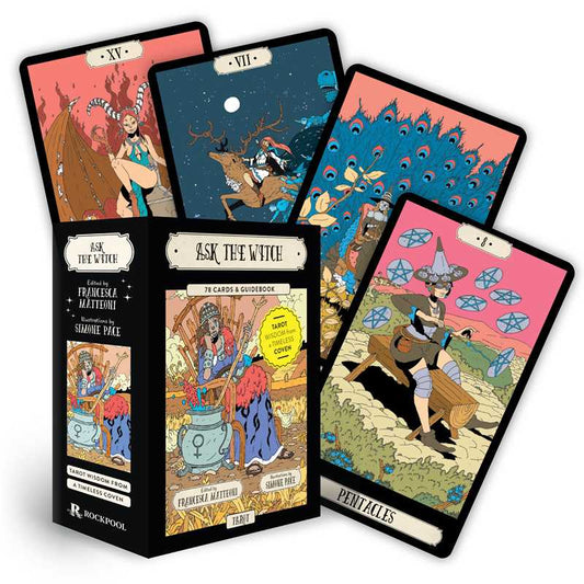 Ask The Witch Tarot by Francesca Matteoni & Simone Pace – a 78-card deck and guidebook featuring witches from history, literature, and mythology, offering tarot wisdom from a timeless coven.
