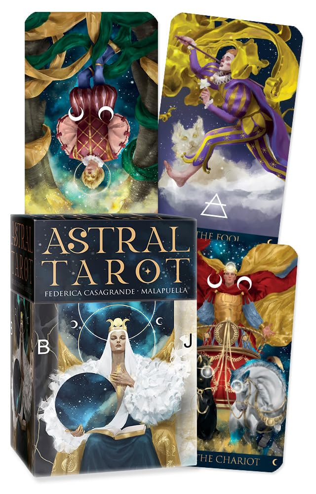 Astral Tarot Deck by Malapuella & Federica Casagrande – a visionary 78-card deck fusing mystical archetypes with elemental and astral energies.
