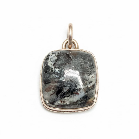 Astrophyllite Square Sterling Silver Pendant – rare crystal jewelry for insight, self-discovery, and cosmic connection.