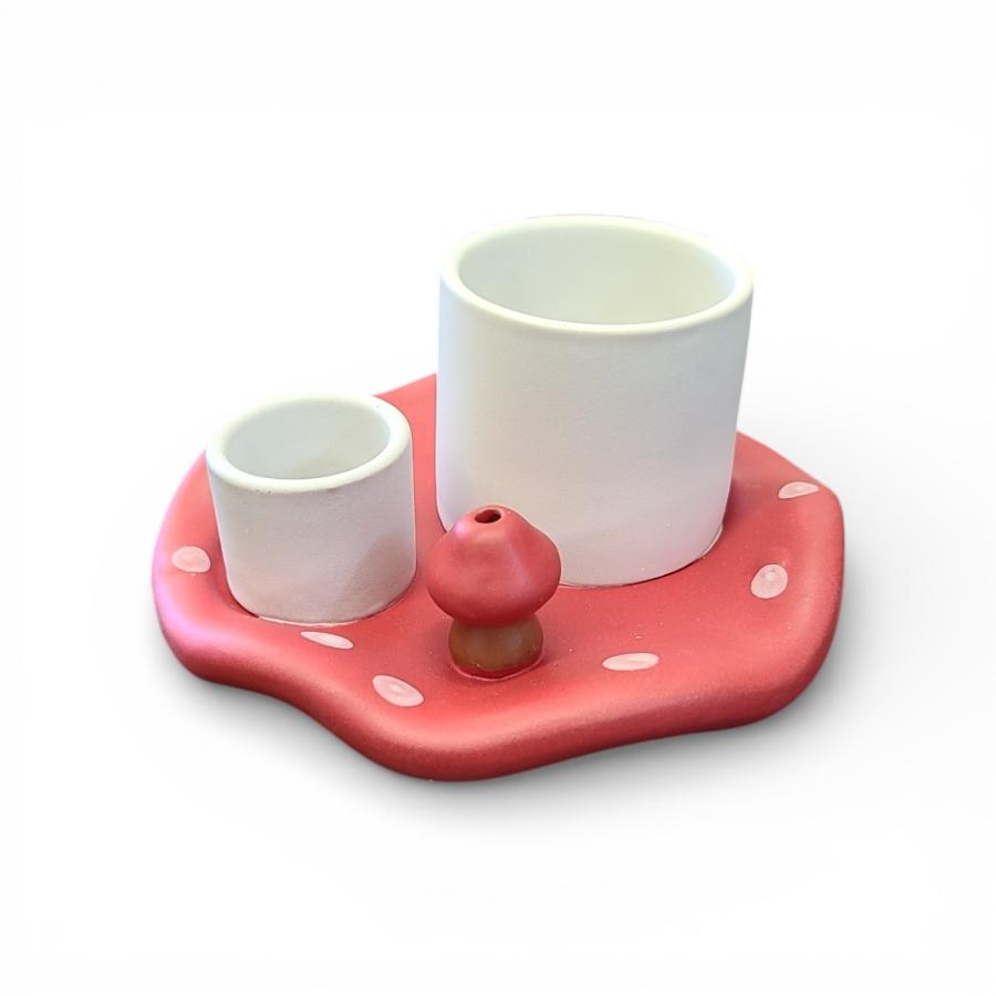 Red Upside Down Mushroom Style #20G – 4.5" Ceramic Burner for Smudge Sticks, Palo Santo & Incense