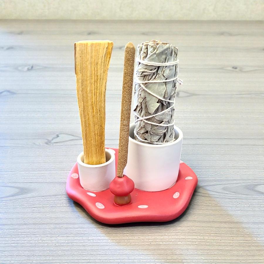 Red Upside Down Mushroom Style #20G – 4.5" Ceramic Burner for Smudge Sticks, Palo Santo & Incense